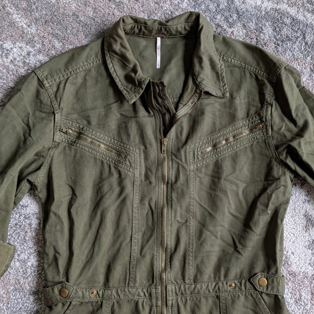 FREE PEOPLE Isla Flight Olive Green Utility Romper Size 8 - Picture 4 of 7